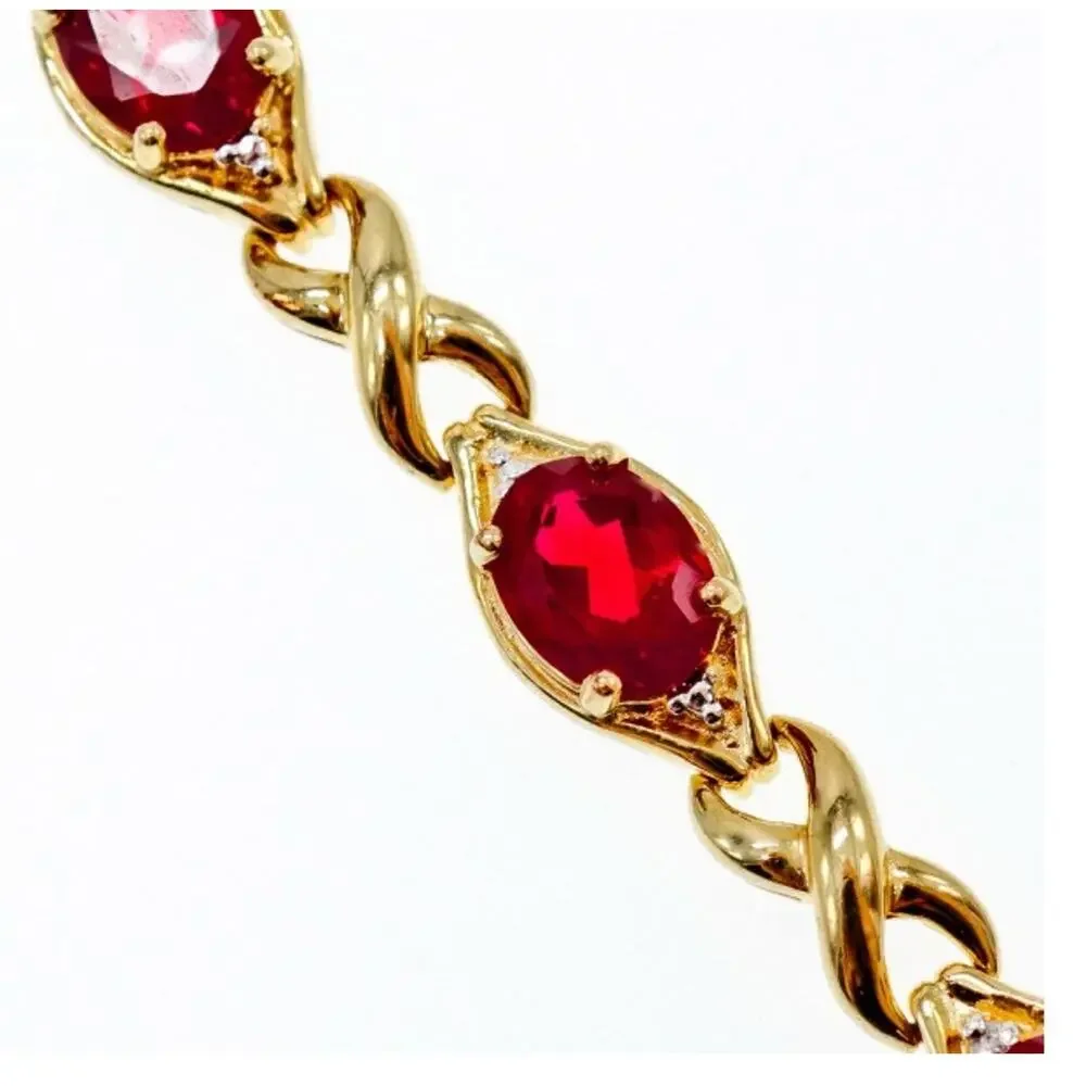 925 Sterling Silver Gold Plated Ruby Bracelet